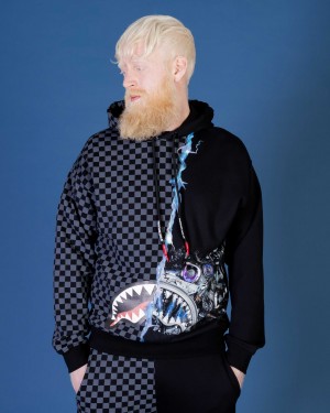 Φουτερ με Κουκουλα ανδρικα Sprayground Electric Sharktronics γκρι | 7065CPRDS