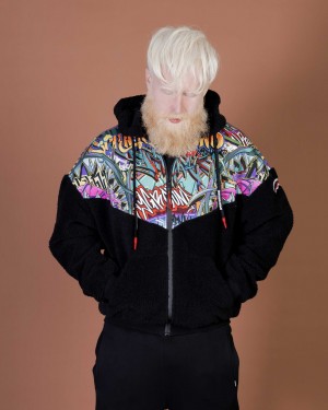 Φουτερ με Κουκουλα ανδρικα Sprayground Graffiti Teddy Cotton Fleece Fullzip Money Checkered μαυρα | 3658ZNLGV