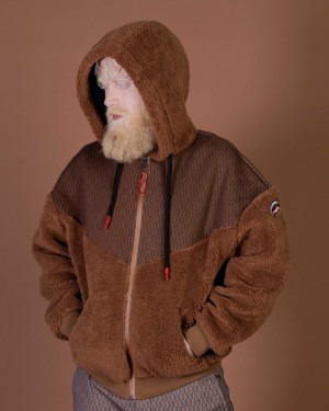Φουτερ με Κουκουλα ανδρικα Sprayground Graffiti Teddy Cotton Fleece Fullzip Money Checkered καφε | 8472FPCGL