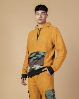 Φουτερ με Κουκουλα ανδρικα Sprayground Teddycamo Pocket Sand καφε Μπεζ | 9862GAQMF